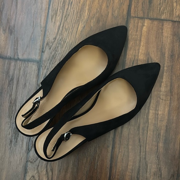 Suede Black Slingback Kitten Heels - Picture 2 of 6